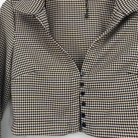 Zara Cropped Herringbone Houndstooth Black Cream Blazer Top S - Picture 6 of 9